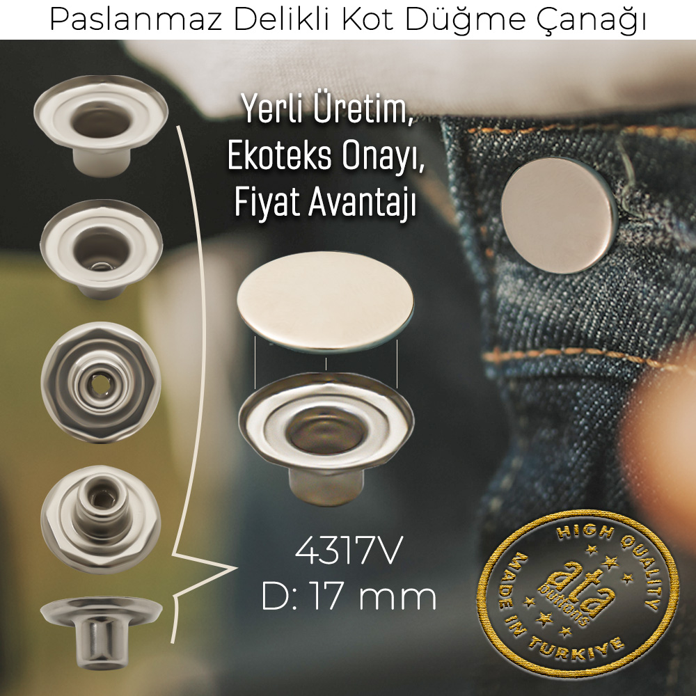 Yeni Üretim - 17 mm Paslanmaz Delikli Kot Düğmesi Çanağı