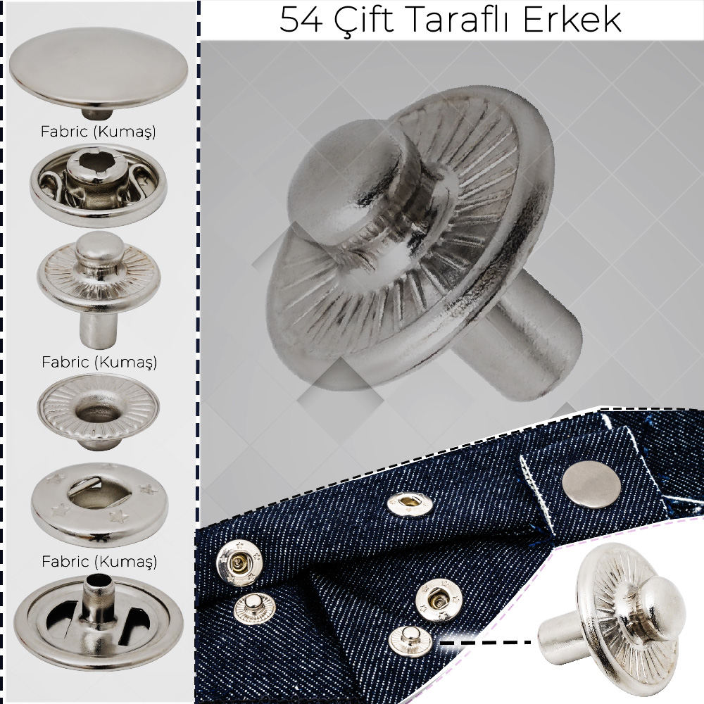 Yeni Üretim - 54 Çift Taraflı Erkek Çıtçıt